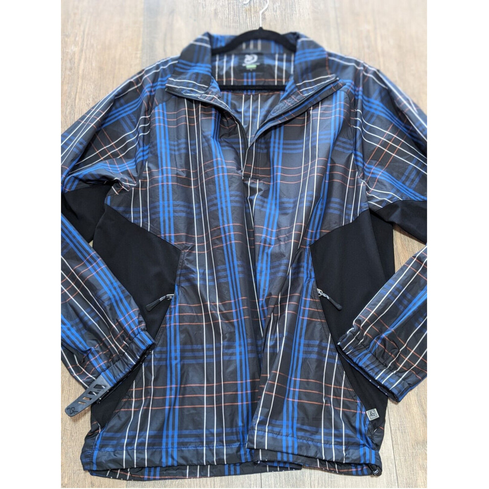 Zero Restriction Windbreaker Jacket Mens Large Blue Plaid Long Sleeve Golf
